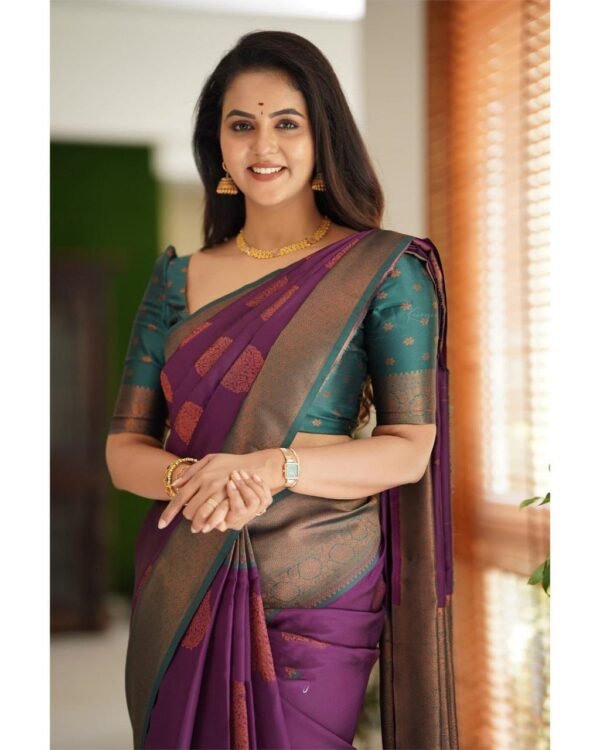 purple silk saree